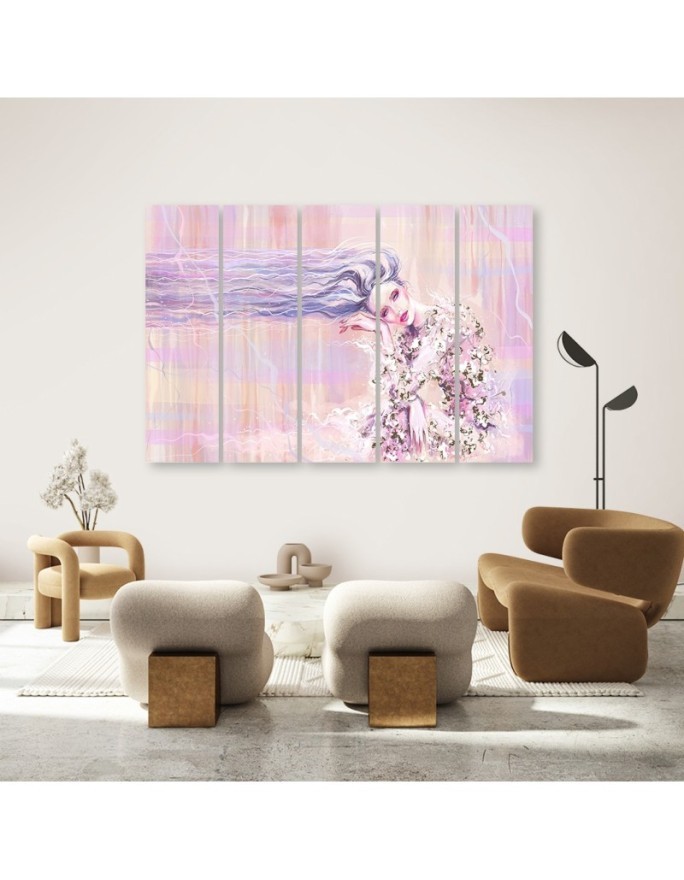 5 Piece Woman with long hair - Multipart canvas painting | FEEBY