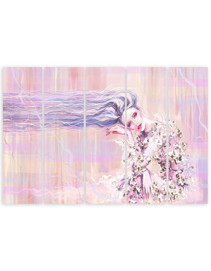 5 Piece Woman with long hair - Multipart canvas painting | FEEBY