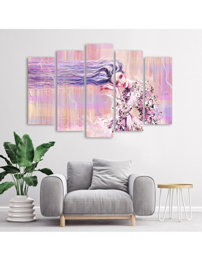 Woman with long hair - Multipart paintings for the living room | FEEBY
