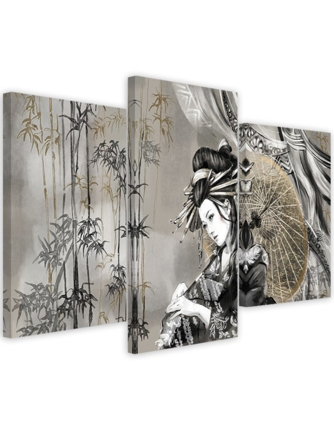 Oriental Canvas print - Geisha and bamboos | FEEBY