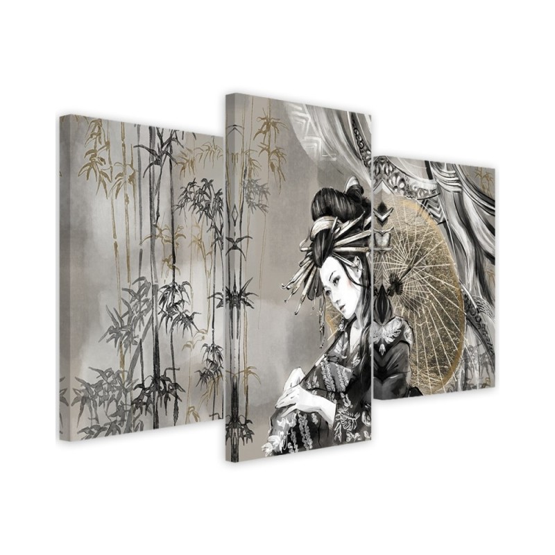 Oriental Canvas print - Geisha and bamboos | FEEBY