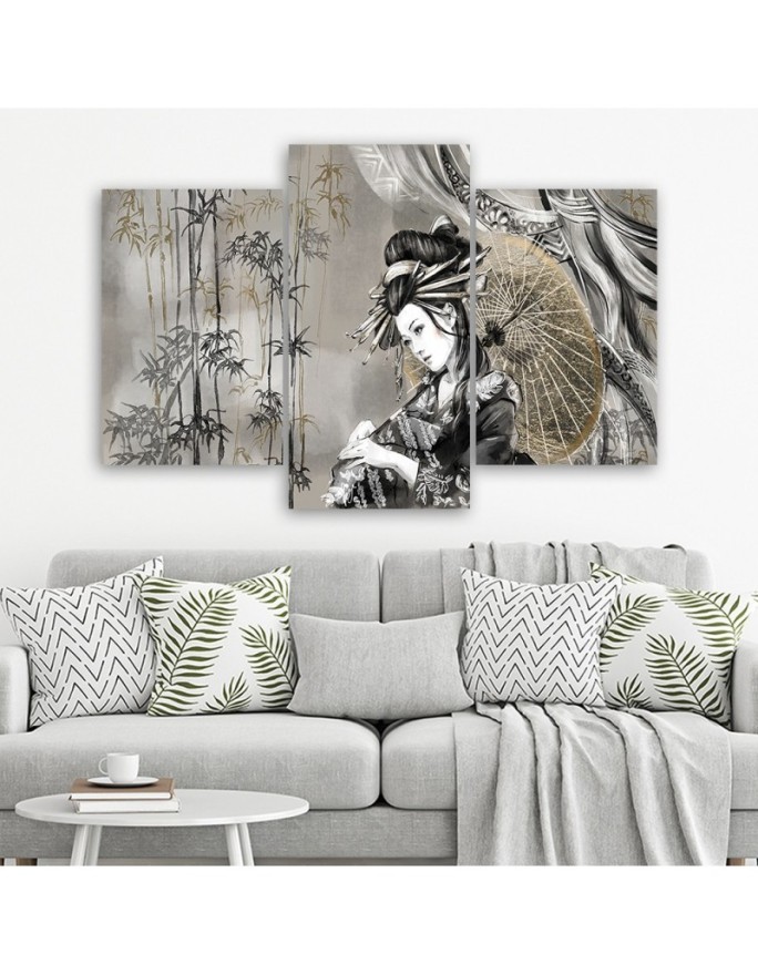 Oriental Canvas print - Geisha and bamboos | FEEBY