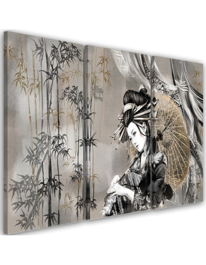 Oriental Canvas print for the room printed on canvas - Geisha and bamboos | FEEBY
