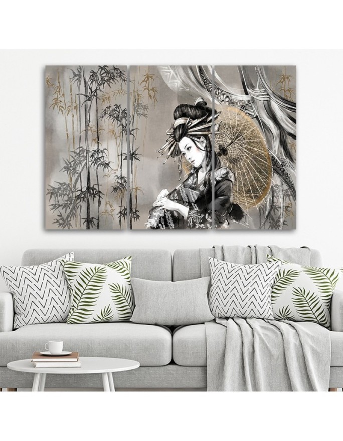 Oriental Canvas print for the room printed on canvas - Geisha and bamboos | FEEBY