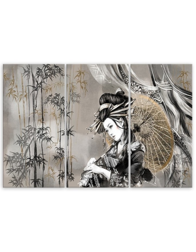 Oriental Canvas print for the room printed on canvas - Geisha and bamboos | FEEBY