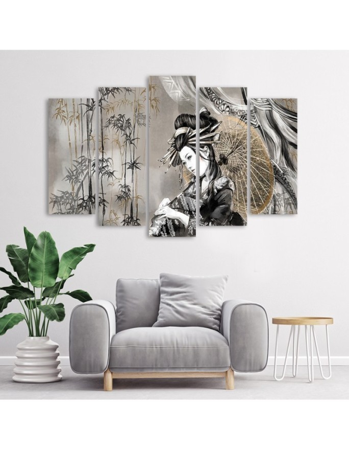 Canvas print for the room printed on canvas - Geisha and bamboos | FEEBY