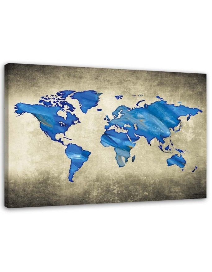Blue map of the world - Print on Canvas for the office | FEEBY