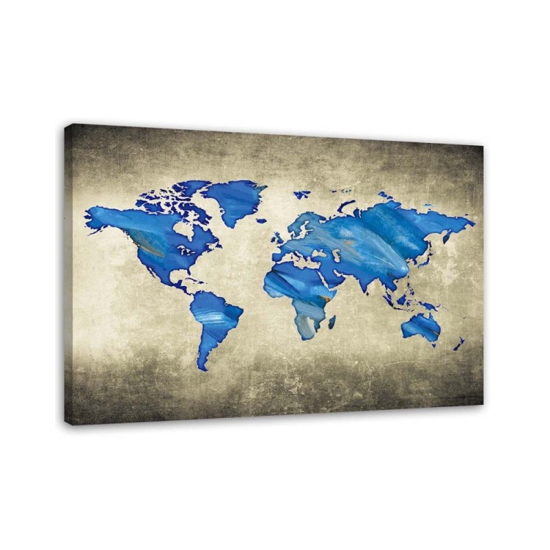 Blue map of the world - Print on Canvas for the office | FEEBY