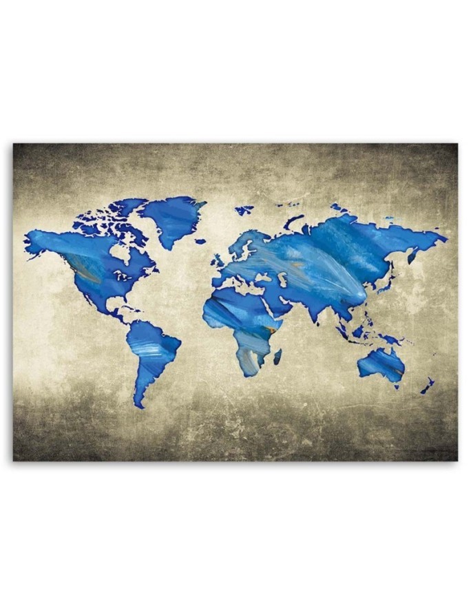 Blue map of the world - Print on Canvas for the office | FEEBY