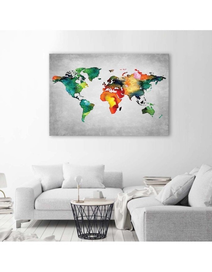 Canvas office paintings - Coloured map of the world on concrete | FEEBY