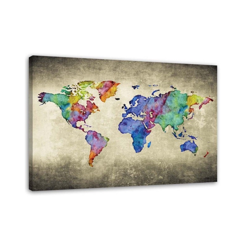 Canvas prints office - Colourful vintage world map | FEEBY