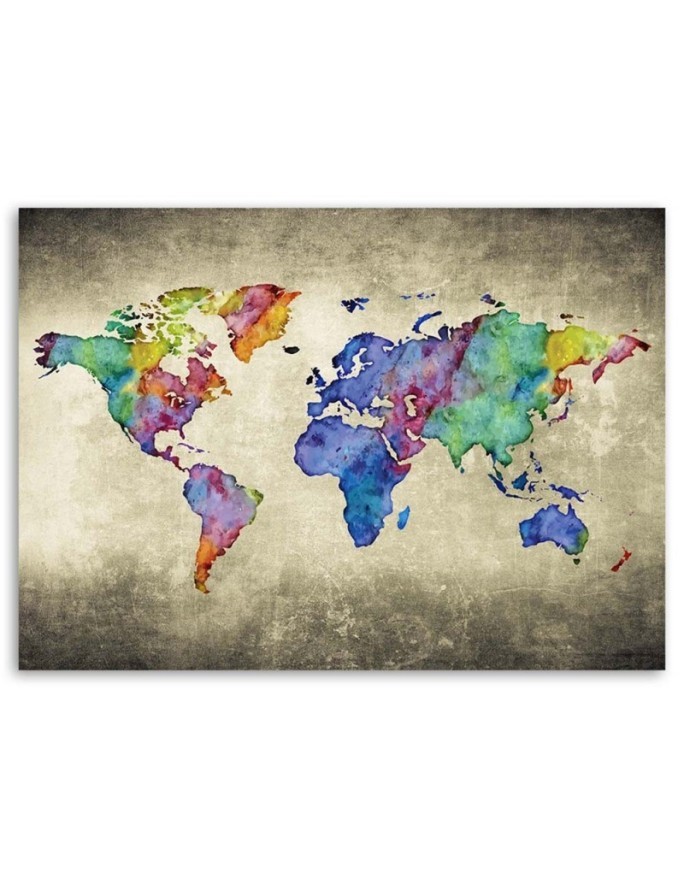 Canvas prints office - Colourful vintage world map | FEEBY