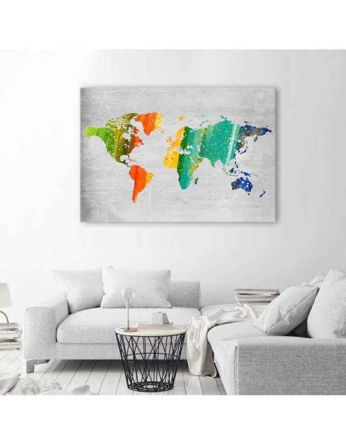 Canvas prints office - Coloured map of the world on concrete | FEEBY