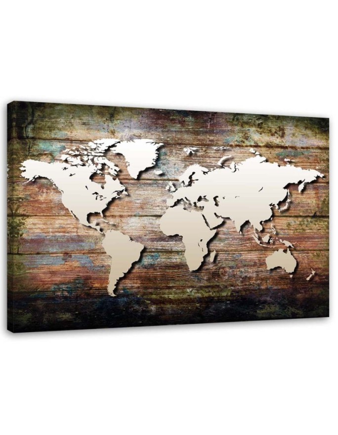 Canvas office paintings - World map on old planks | FEEBY