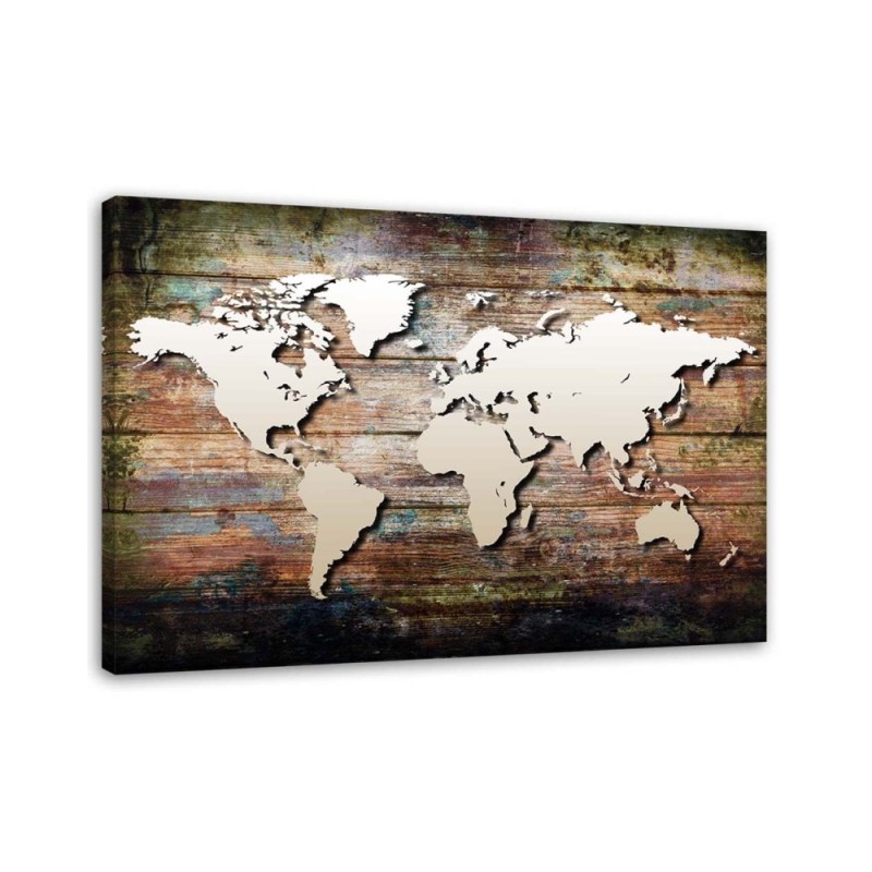 Canvas office paintings - World map on old planks | FEEBY