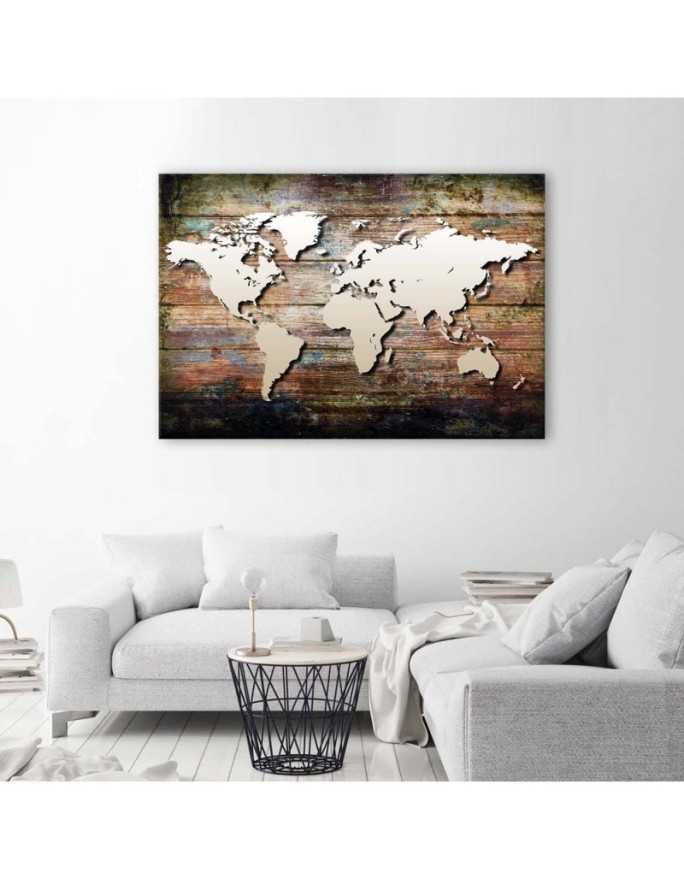 Canvas office paintings - World map on old planks | FEEBY