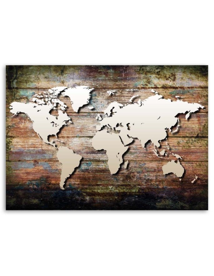 Canvas office paintings - World map on old planks | FEEBY