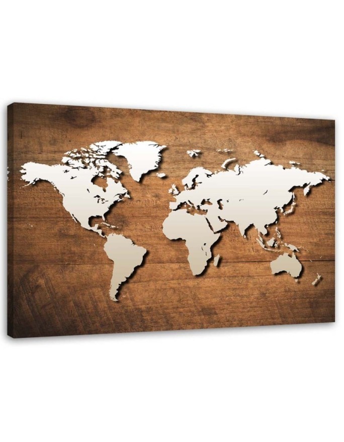 Canvas office paintings - World map on wooden planks | FEEBY