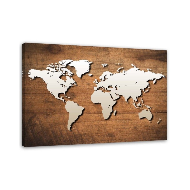 Canvas office paintings - World map on wooden planks | FEEBY