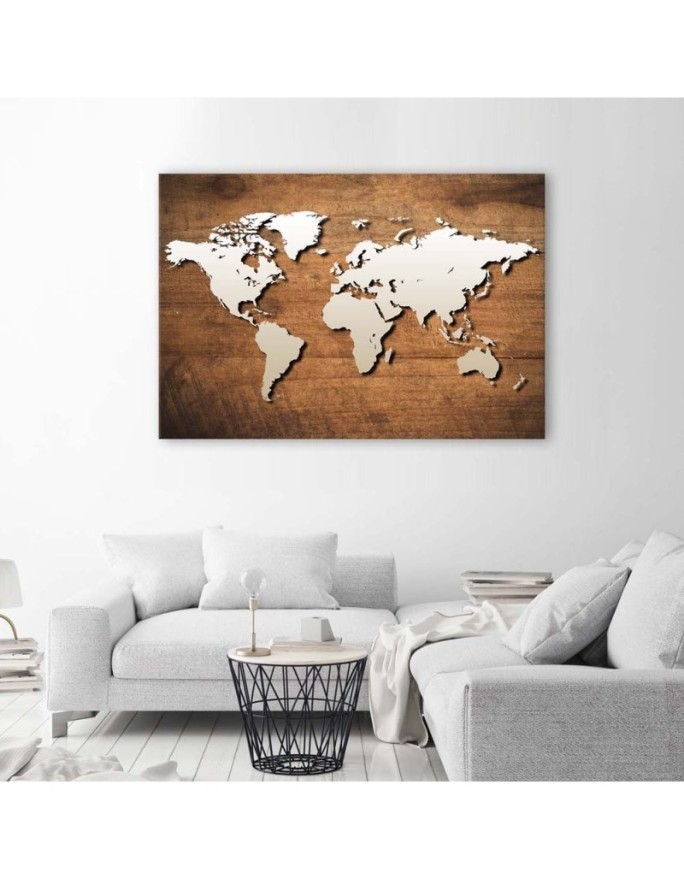 Canvas office paintings - World map on wooden planks | FEEBY
