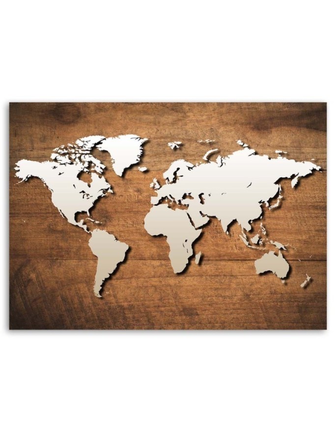 Canvas office paintings - World map on wooden planks | FEEBY