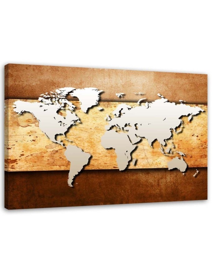 Canvas office paintings - World map on wooden plank | FEEBY