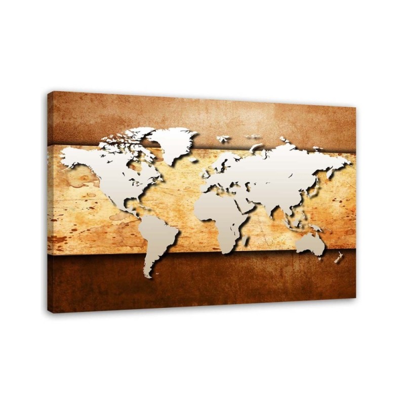 Canvas office paintings - World map on wooden plank | FEEBY