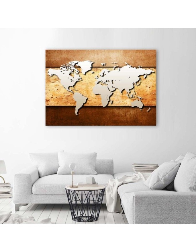 Canvas office paintings - World map on wooden plank | FEEBY