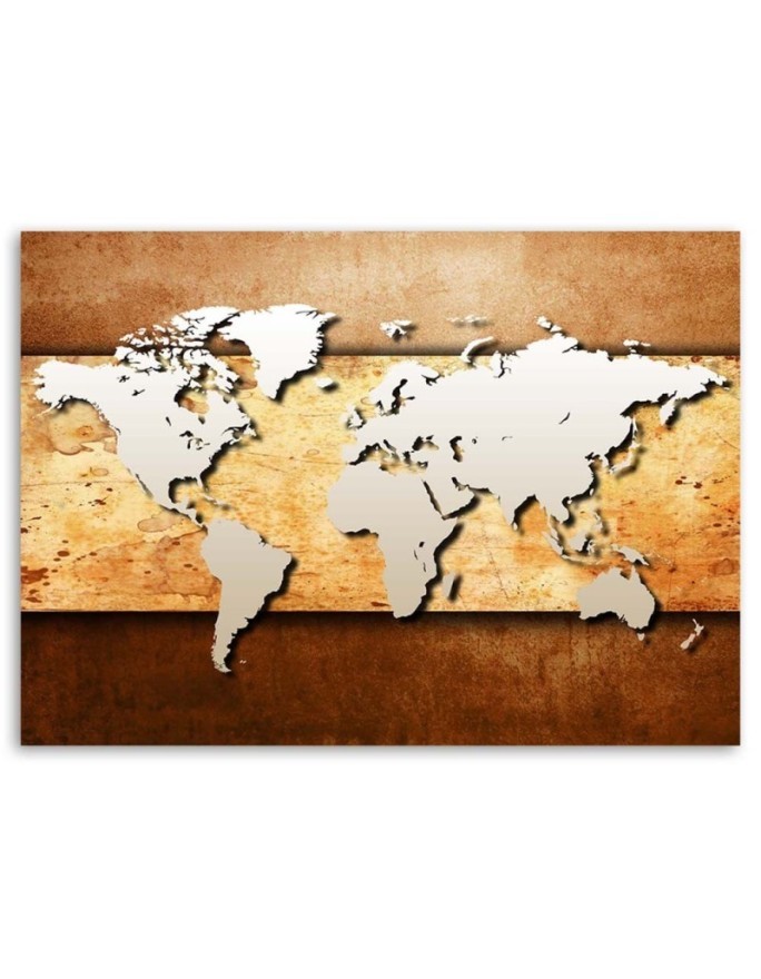Canvas office paintings - World map on wooden plank | FEEBY