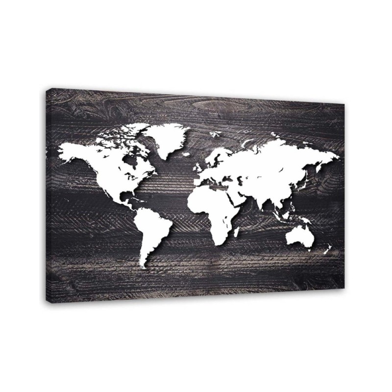 Office paintings on canvas - World map on grey wood | FEEBY