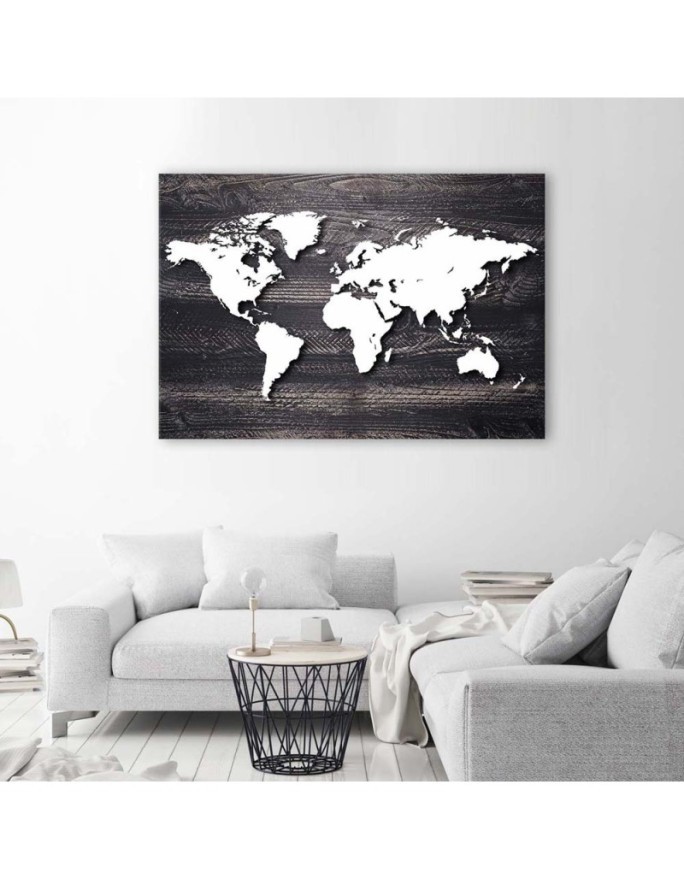Office paintings on canvas - World map on grey wood | FEEBY