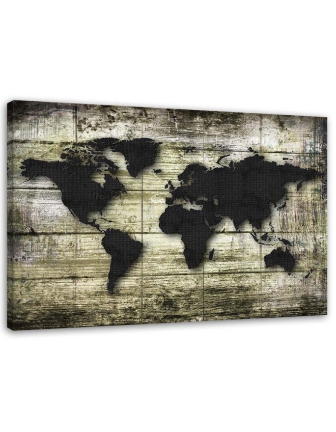 Black map of the world on boards - Canvas prints for the office | FEEBY