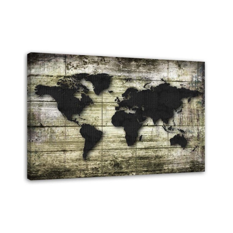 Black map of the world on boards - Canvas prints for the office | FEEBY