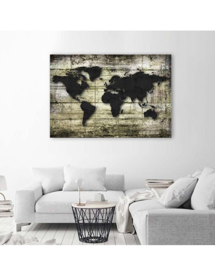 Black map of the world on boards - Canvas prints for the office | FEEBY