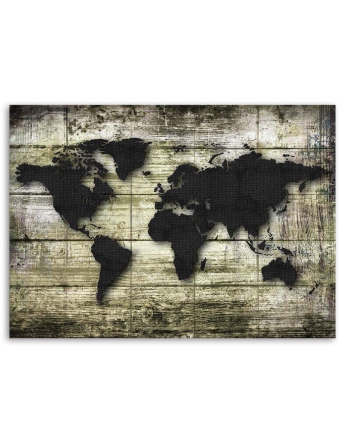 Black map of the world on boards - Canvas prints for the office | FEEBY