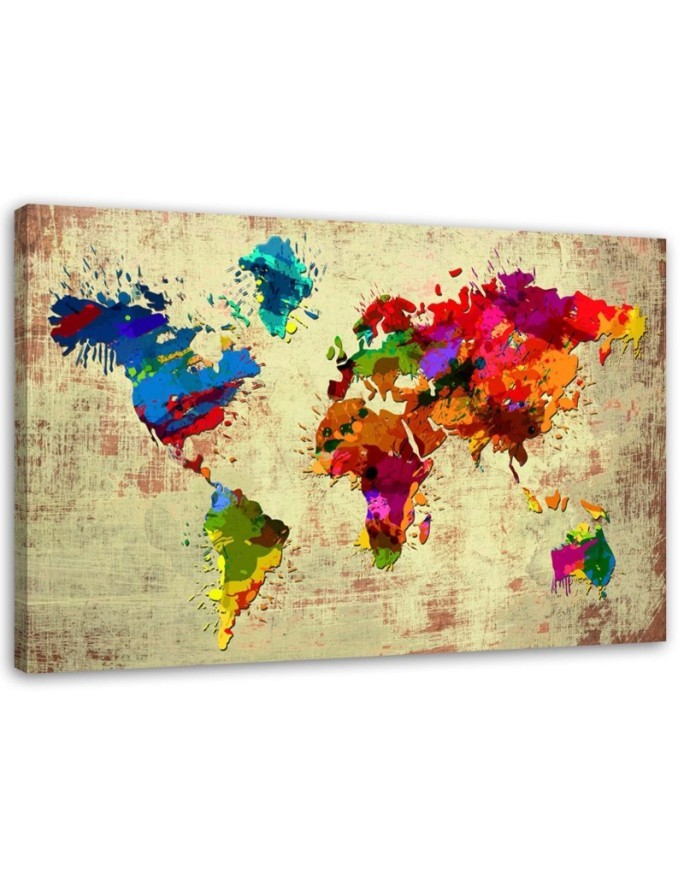 Colourful vintage world map - Canvas prints for the office | FEEBY