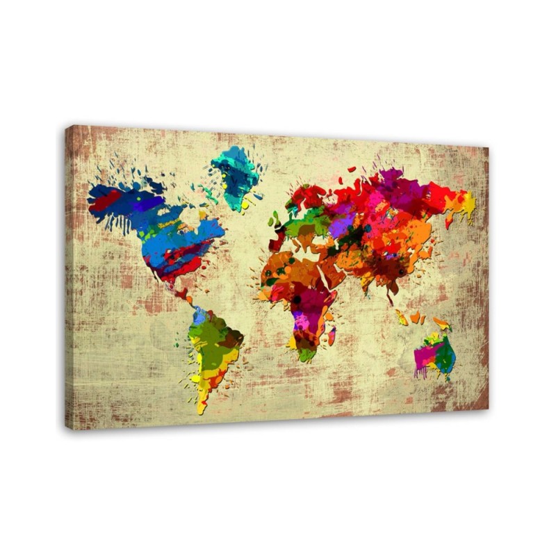 Colourful vintage world map - Canvas prints for the office | FEEBY