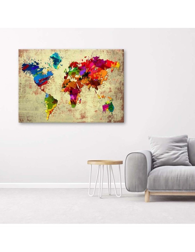 Colourful vintage world map - Canvas prints for the office | FEEBY