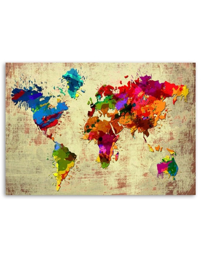 Colourful vintage world map - Canvas prints for the office | FEEBY