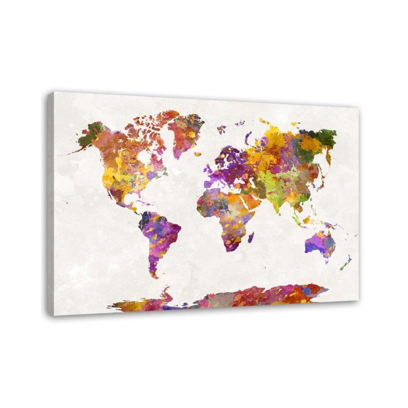 Canvas painting - World map with watercolour spots | FEEBY