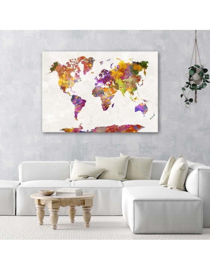 Canvas painting - World map with watercolour spots | FEEBY