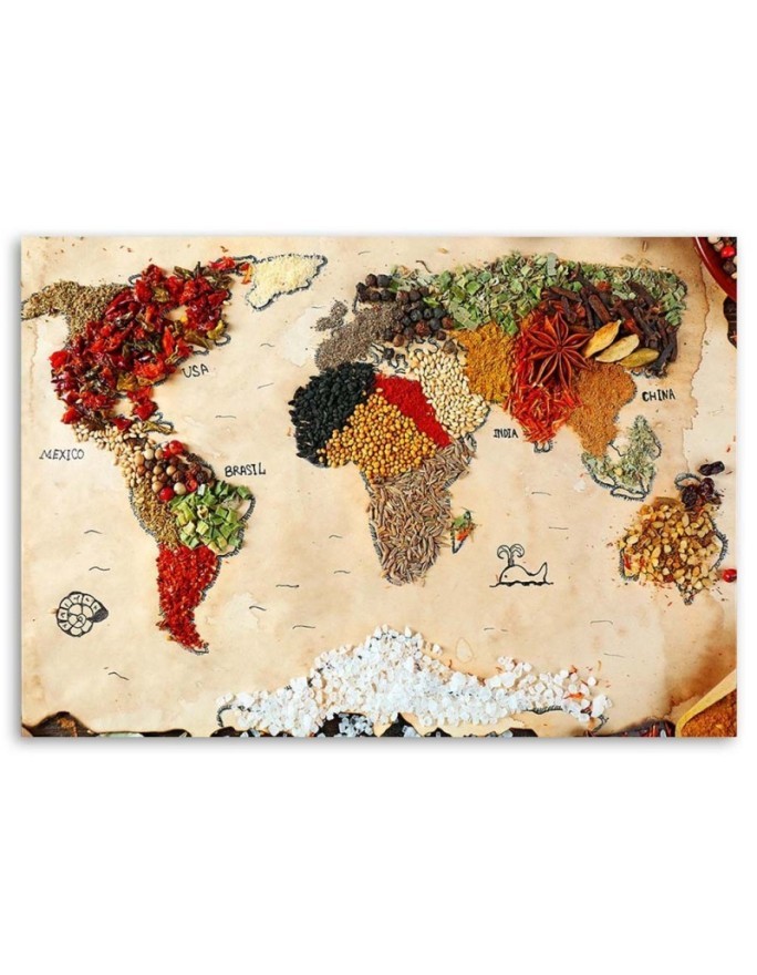 Canvas prints for the kitchen - Map of the world from spices | FEEBY