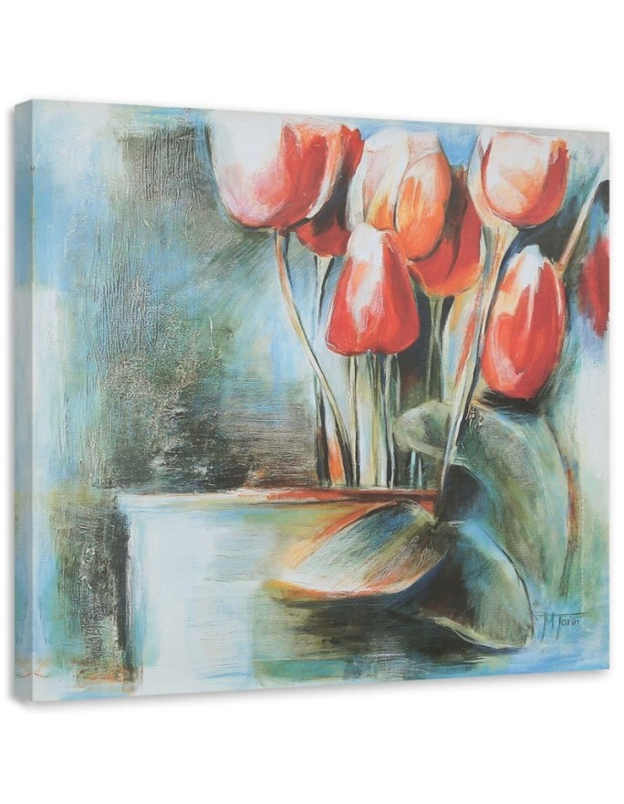 Abstract canvas painting - Red tulips in a vase | FEEBY