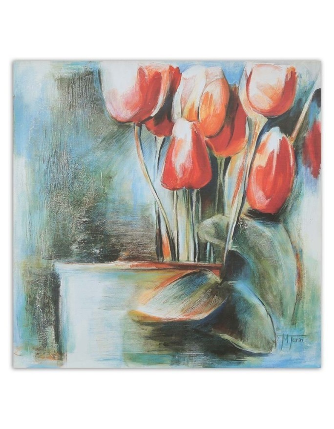 Abstract canvas painting - Red tulips in a vase | FEEBY