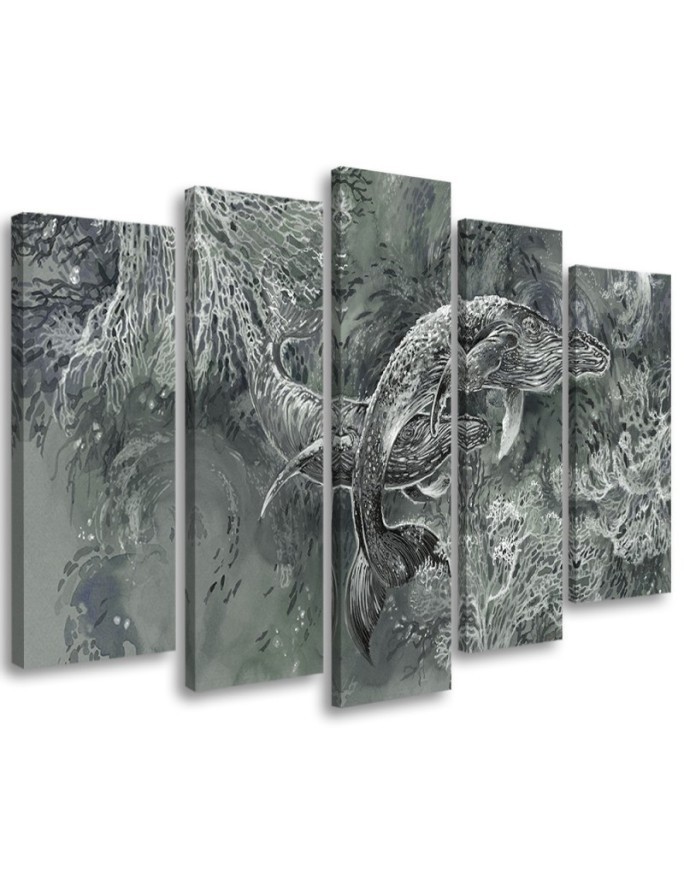 Abstract canvas painting - Pair of humpback whales | FEEBY