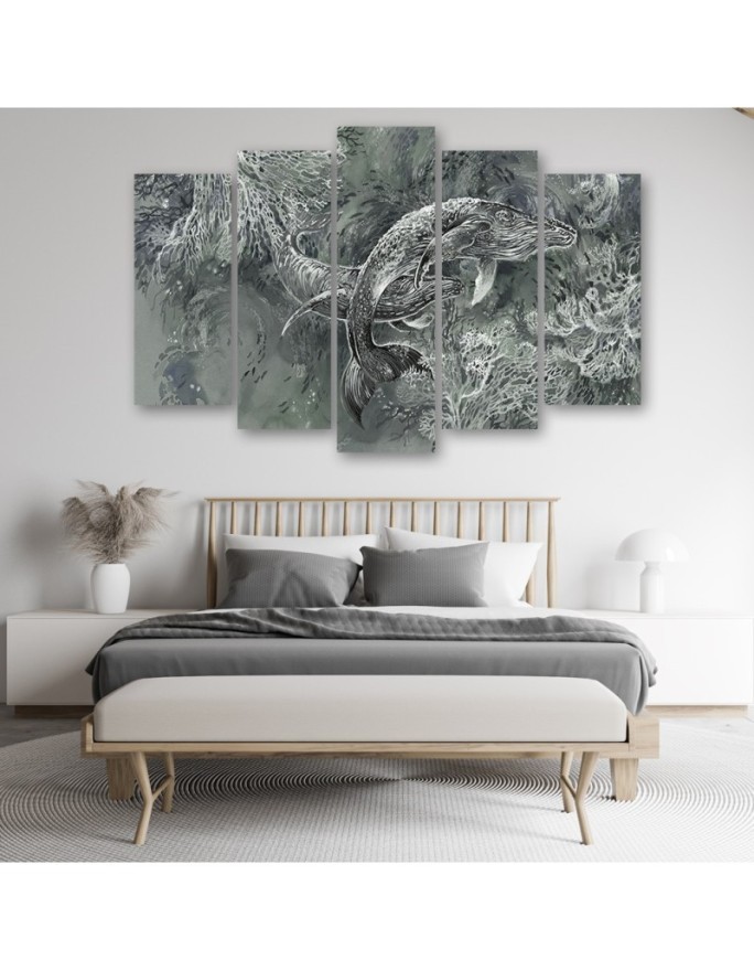 Abstract canvas painting - Pair of humpback whales | FEEBY