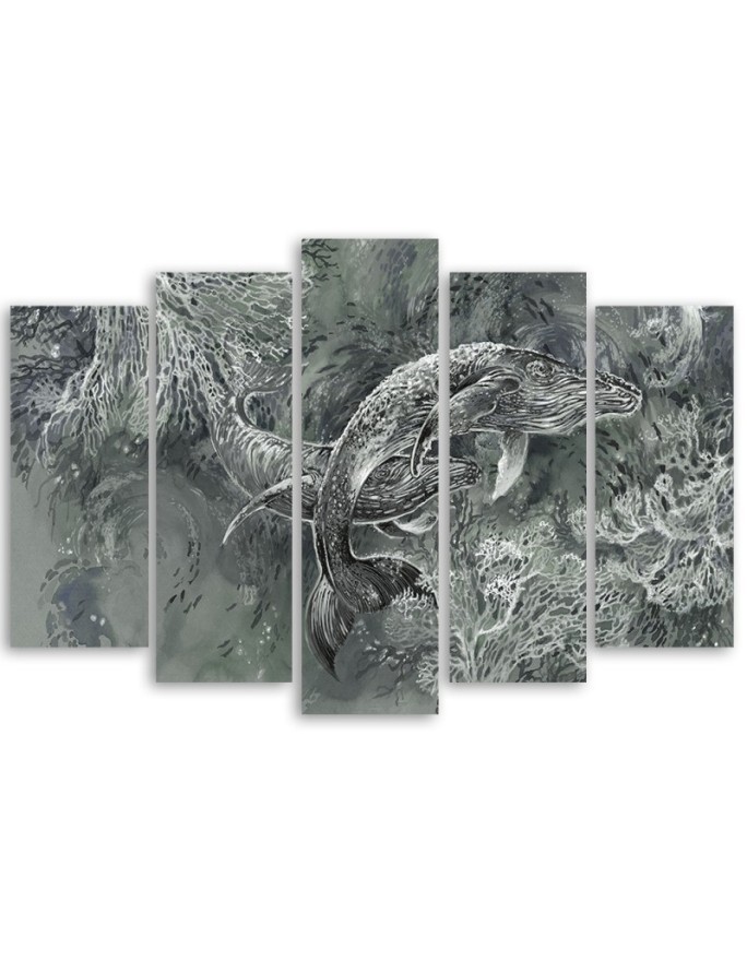 Abstract canvas painting - Pair of humpback whales | FEEBY
