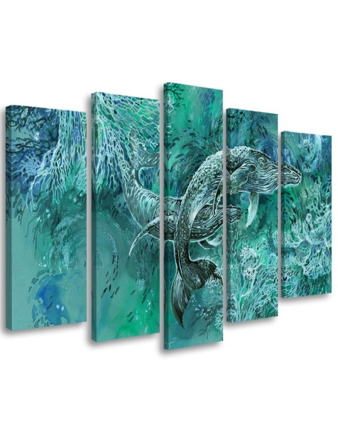 Abstract canvas painting - Humpback whale couple | FEEBY