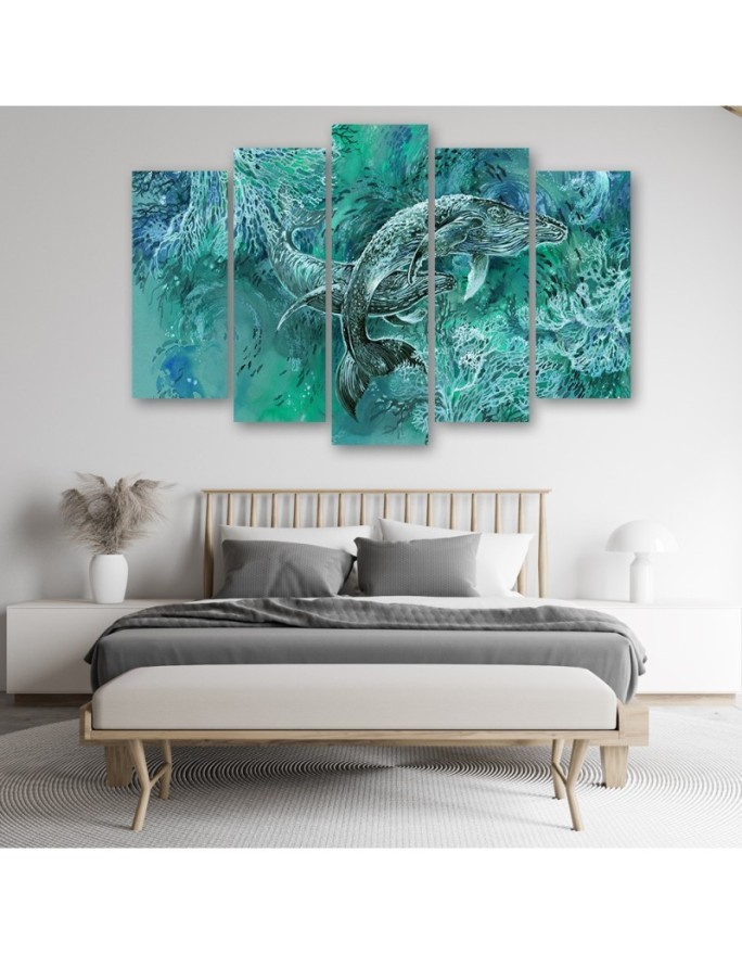 Abstract canvas painting - Humpback whale couple | FEEBY