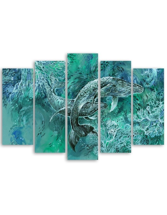 Abstract canvas painting - Humpback whale couple | FEEBY